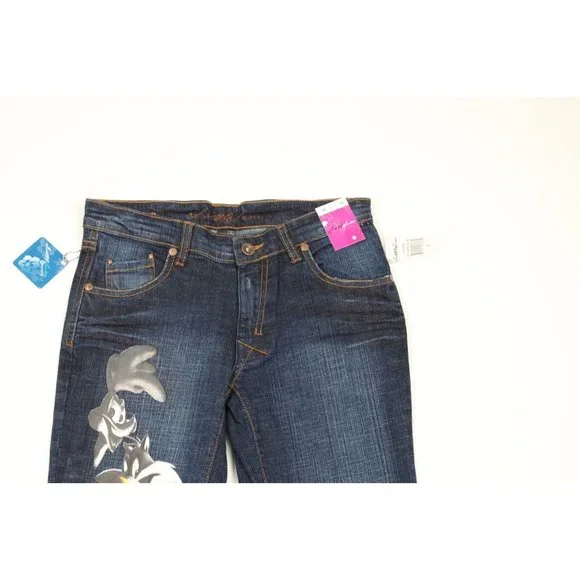 NOS Vintage Y2K Lot 29 Womens Size 3 Looney Tunes Wide Leg Flared Denim Jeans